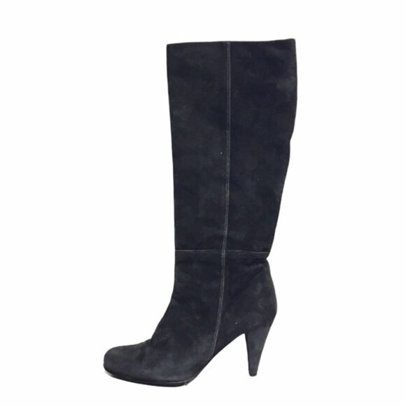 VERA Pells Suede Italian Knee High Heeled Boots Grey 38 - Picture 1 of 8